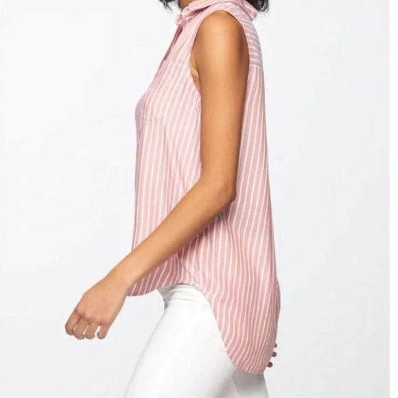 Beach Lunch Lounge Multicolor Striped Sleeveless Button Front Shirt Small - Picture 6 of 6